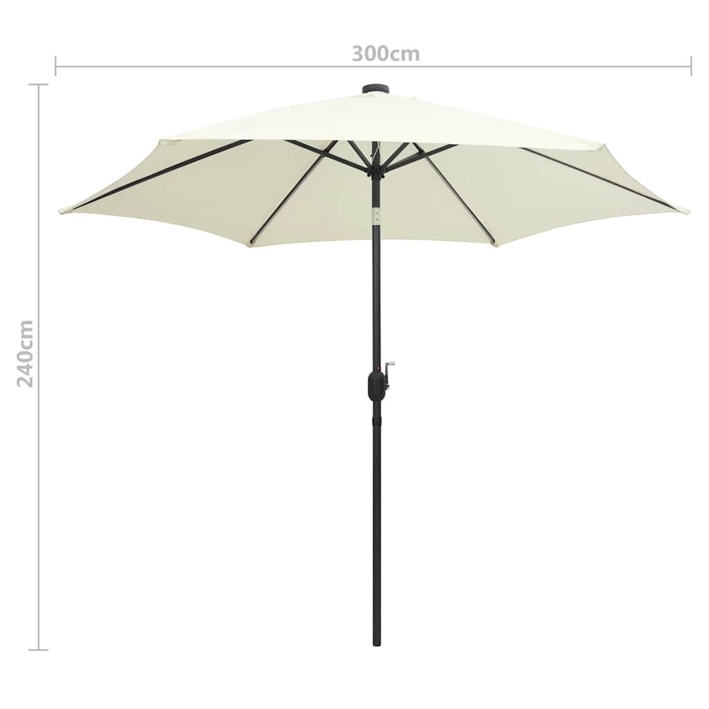 Ombrellone con Luci a LED e Palo Alluminio 300 cm Bianco Sabbia