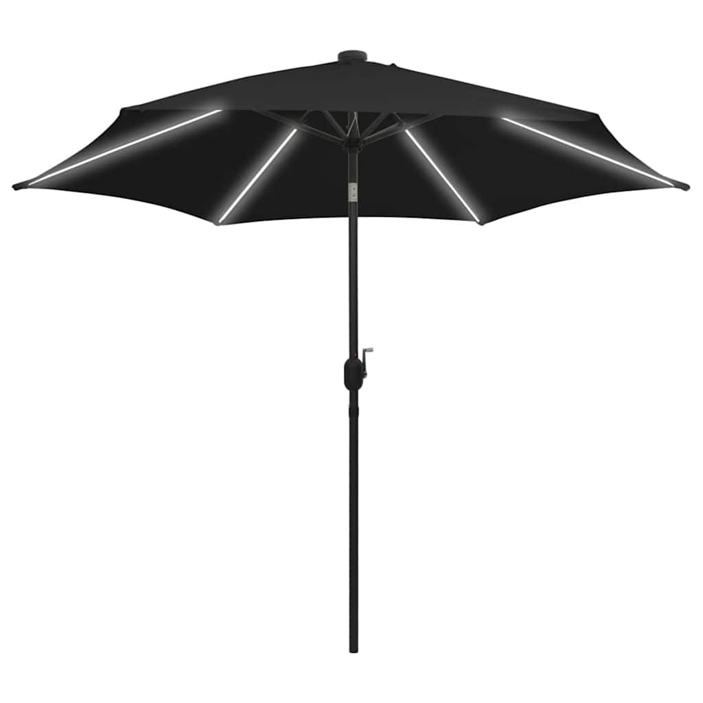 Ombrellone con Luci a LED e Palo Alluminio 300 cm Nero