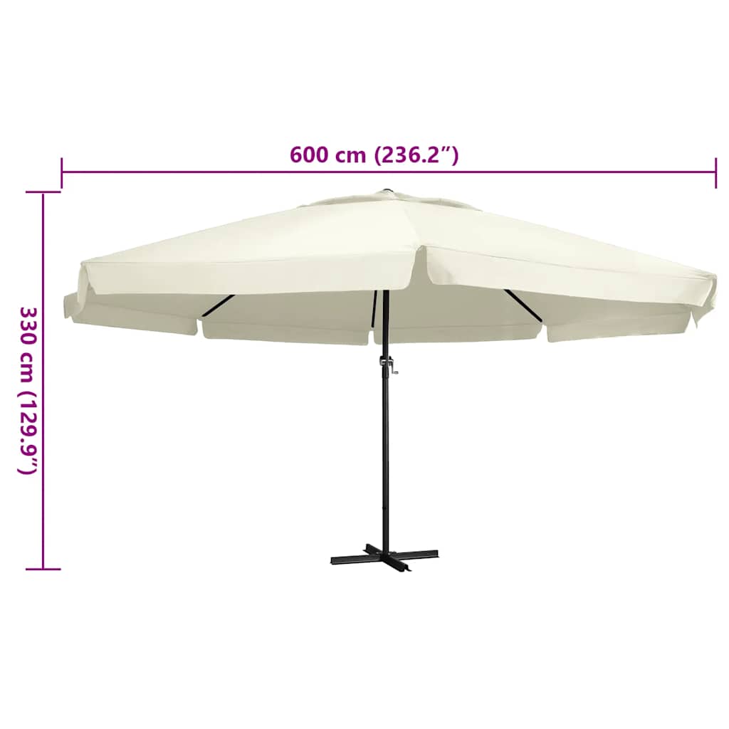 Ombrellone da Giardino Palo in Alluminio 600 cm Bianco Sabbia