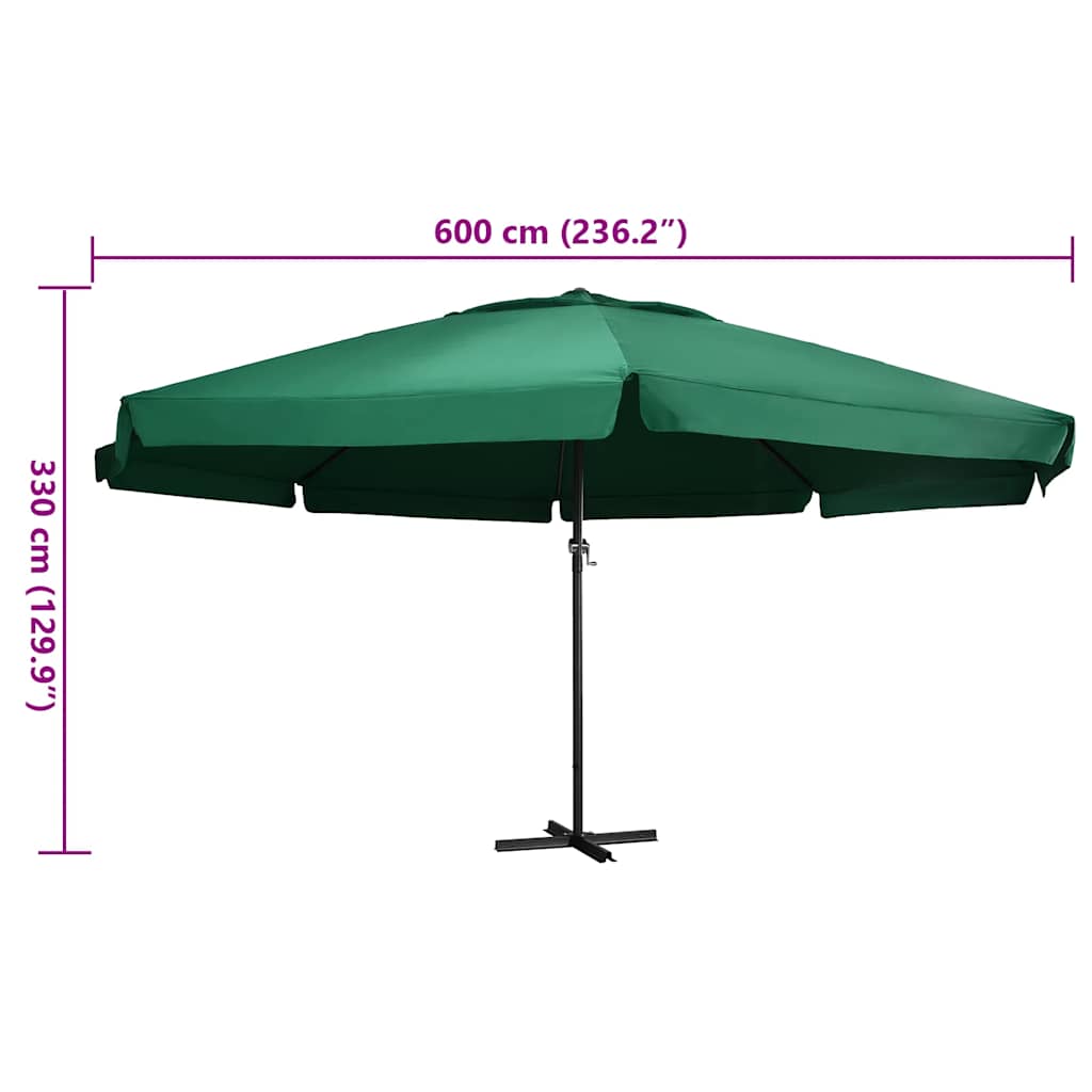 Ombrellone da Giardino con Palo in Alluminio 600 cm Verde