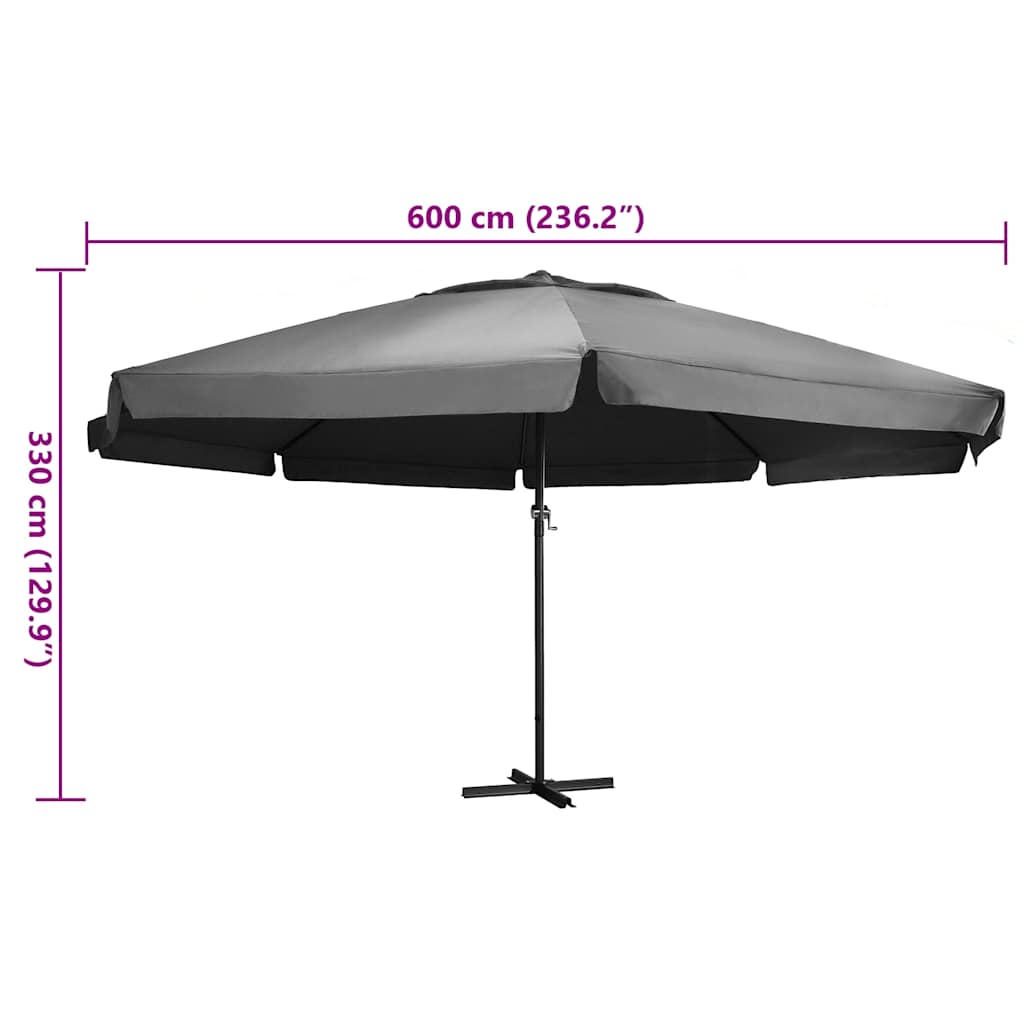 Ombrellone da Giardino Palo in Alluminio 600 cm Antracite
