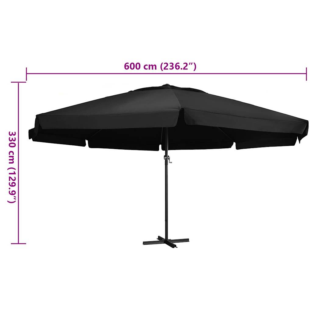Ombrellone da Giardino con Palo in Alluminio 600 cm Nero
