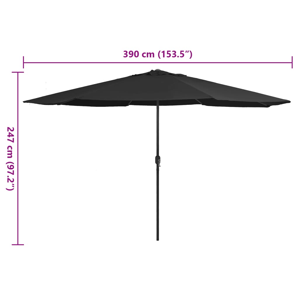 Ombrellone da Giardino con Palo in Metallo 390 cm Nero