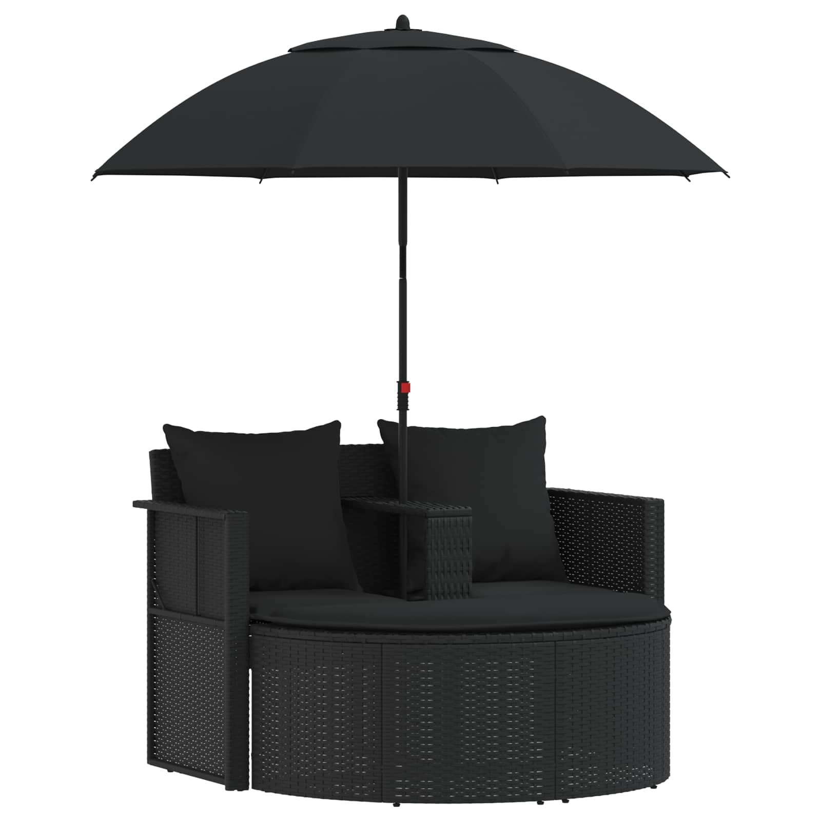 Lettino da Giardino con Ombrellone in Polyrattan Nero