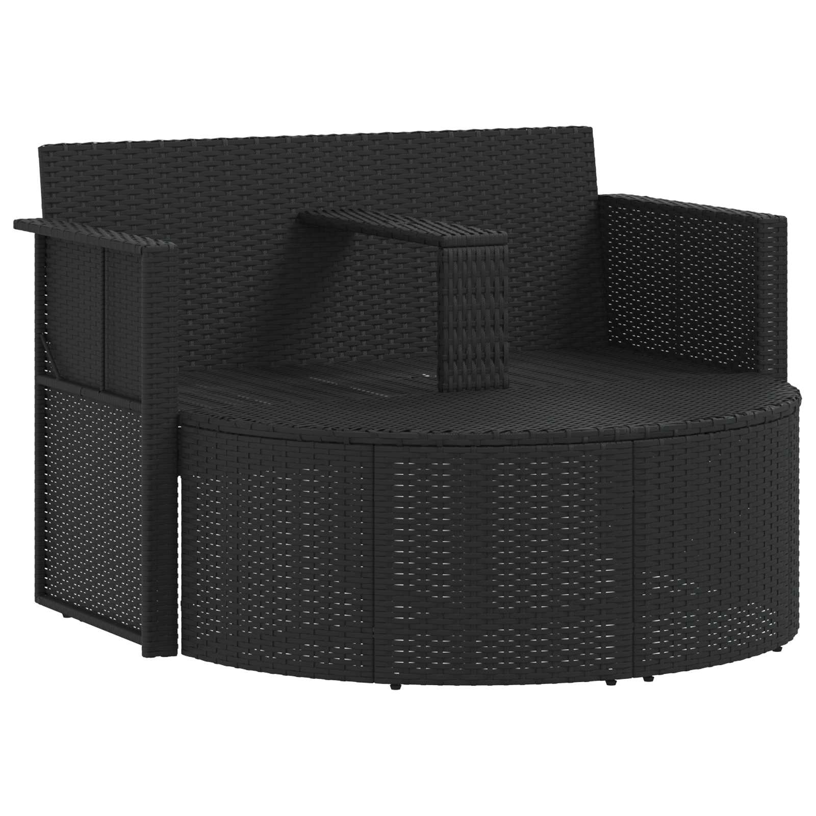 Lettino da Giardino con Ombrellone in Polyrattan Nero