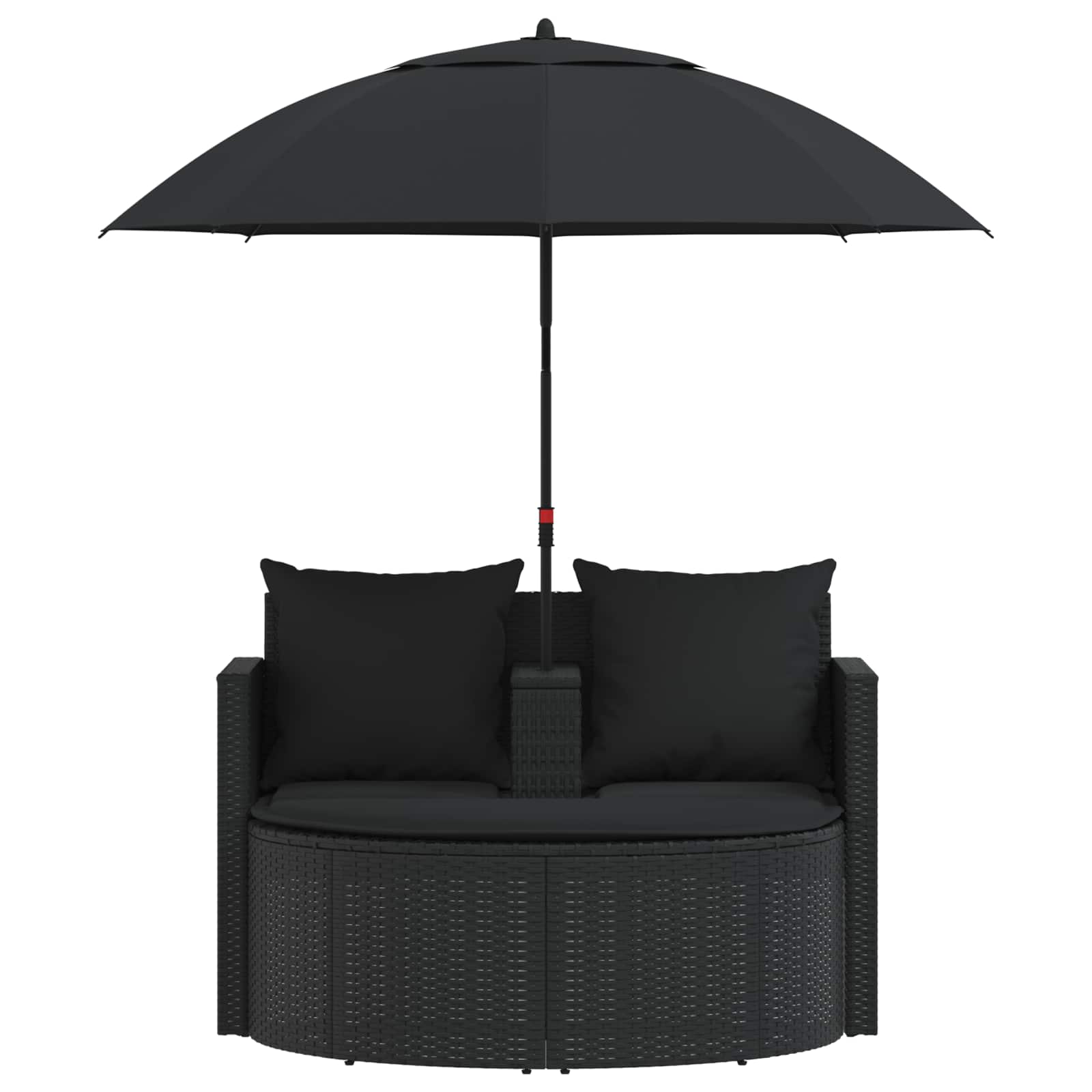 Lettino da Giardino con Ombrellone in Polyrattan Nero
