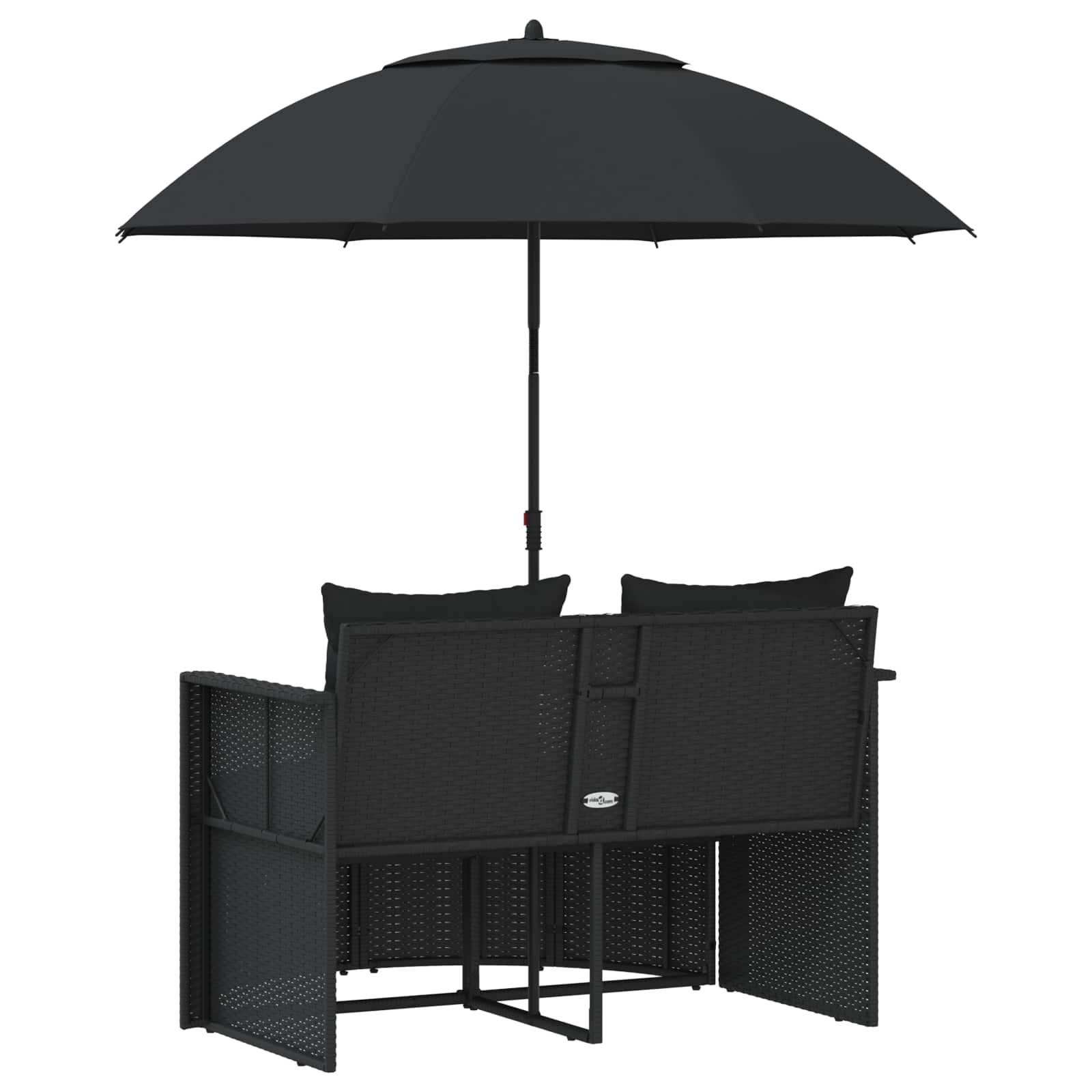 Lettino da Giardino con Ombrellone in Polyrattan Nero