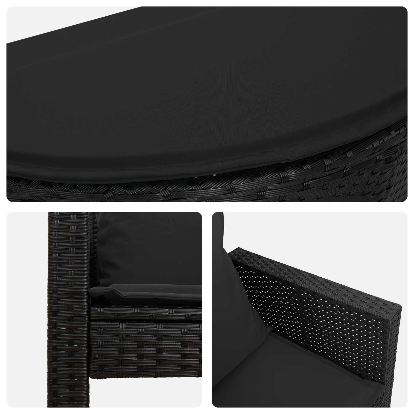 Lettino da Giardino con Ombrellone in Polyrattan Nero