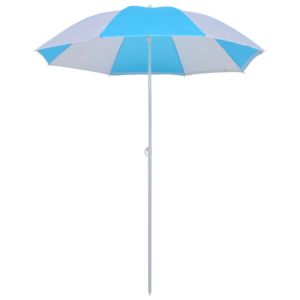 Ombrellone da Spiaggia Blu e Bianco 180 cm in Tessuto
