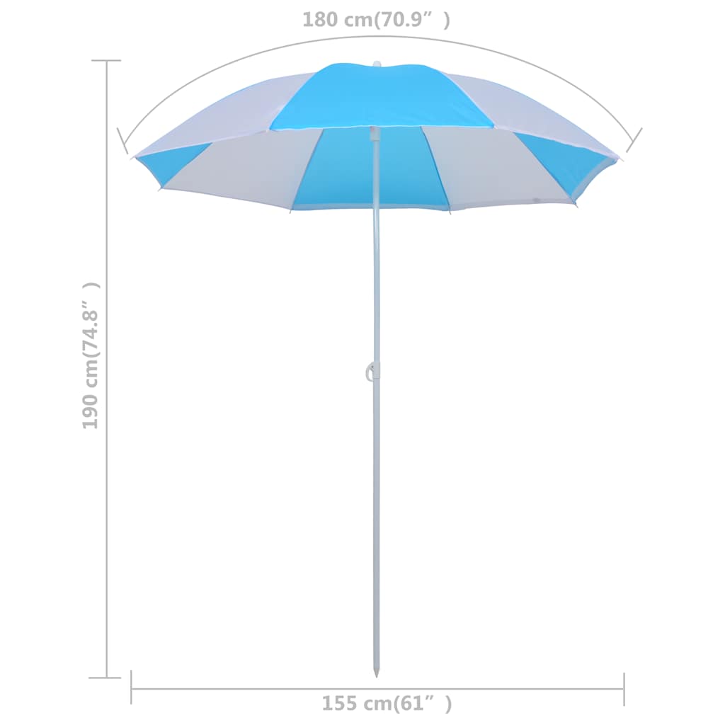 Ombrellone da Spiaggia Blu e Bianco 180 cm in Tessuto