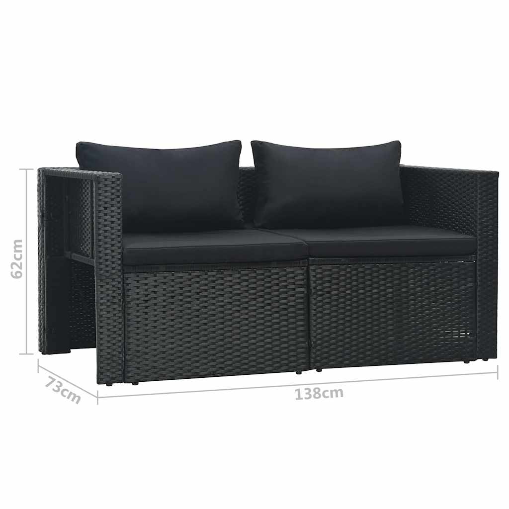 Set Divani da Giardino 6 pz con Cuscini in Polyrattan Nero