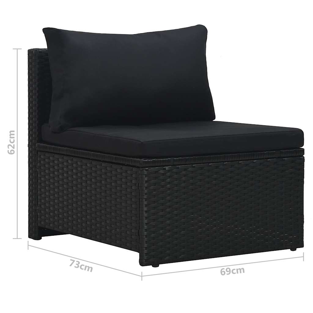 Set Divani da Giardino 6 pz con Cuscini in Polyrattan Nero
