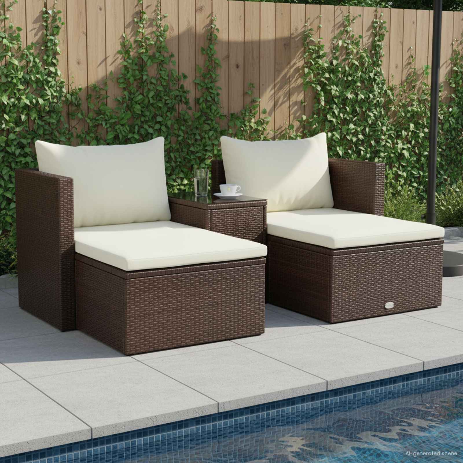 Set Divani da Giardino 5 pz con Cuscini in Polyrattan Marrone