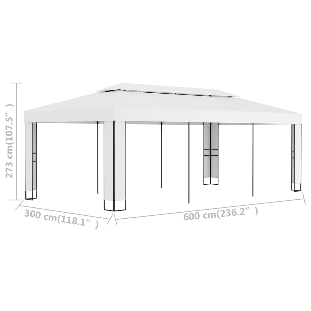 Gazebo con Tetto Doppio 3x6 m Bianco