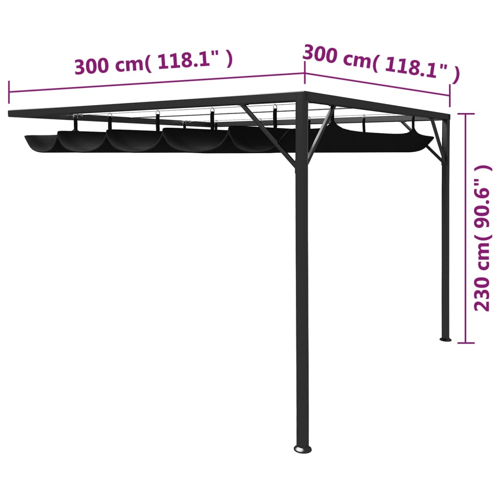Gazebo a Muro da Giardino con Tetto a Scomparsa 3x3 m Antracite