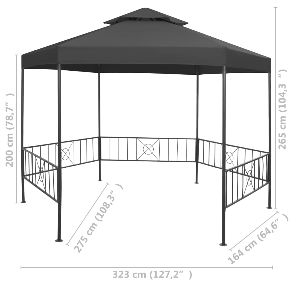 Gazebo da Giardino 323x275x265 cm Antracite