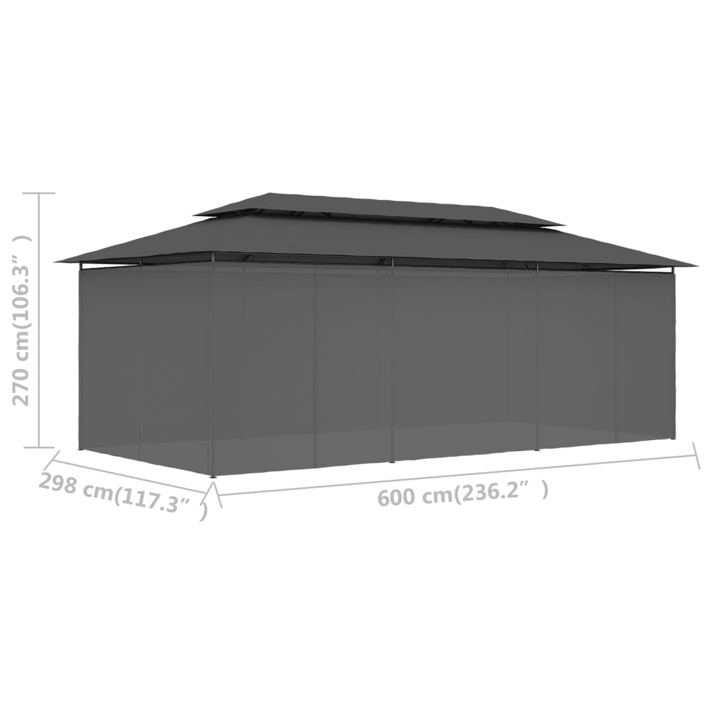Gazebo con Tende 600x298x270 cm Antracite