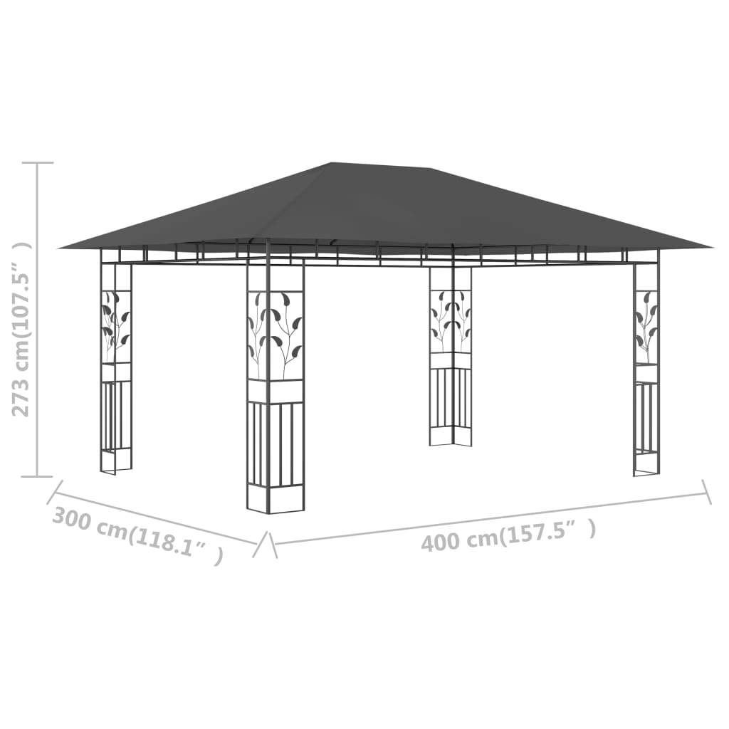 Gazebo con Zanzariera 4x3x2,73 m Antracite 180 g/m²