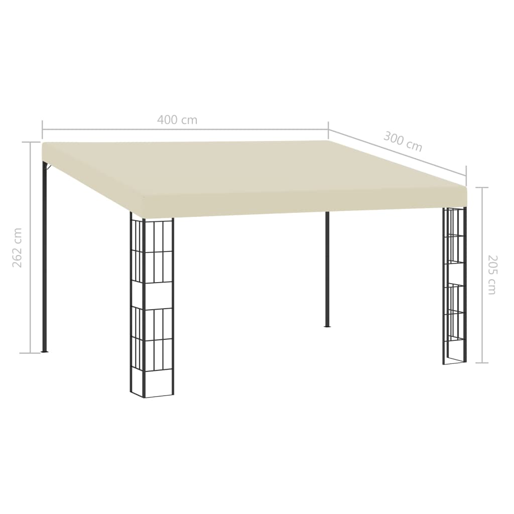 Gazebo a Parete 3x4 m Crema in Tessuto