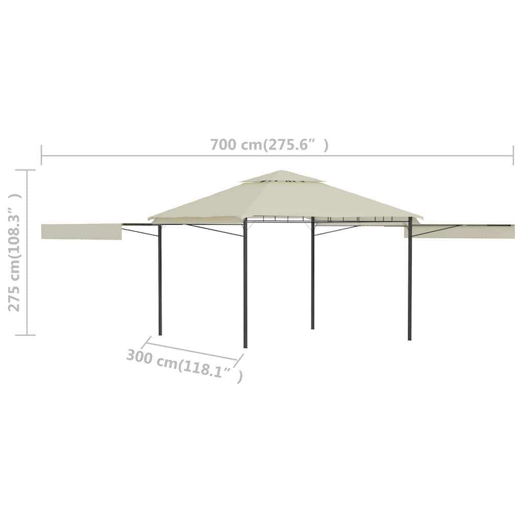 Gazebo con Tetto Doppio Estendibile 3x3x2,75 m Crema 180 g/m²