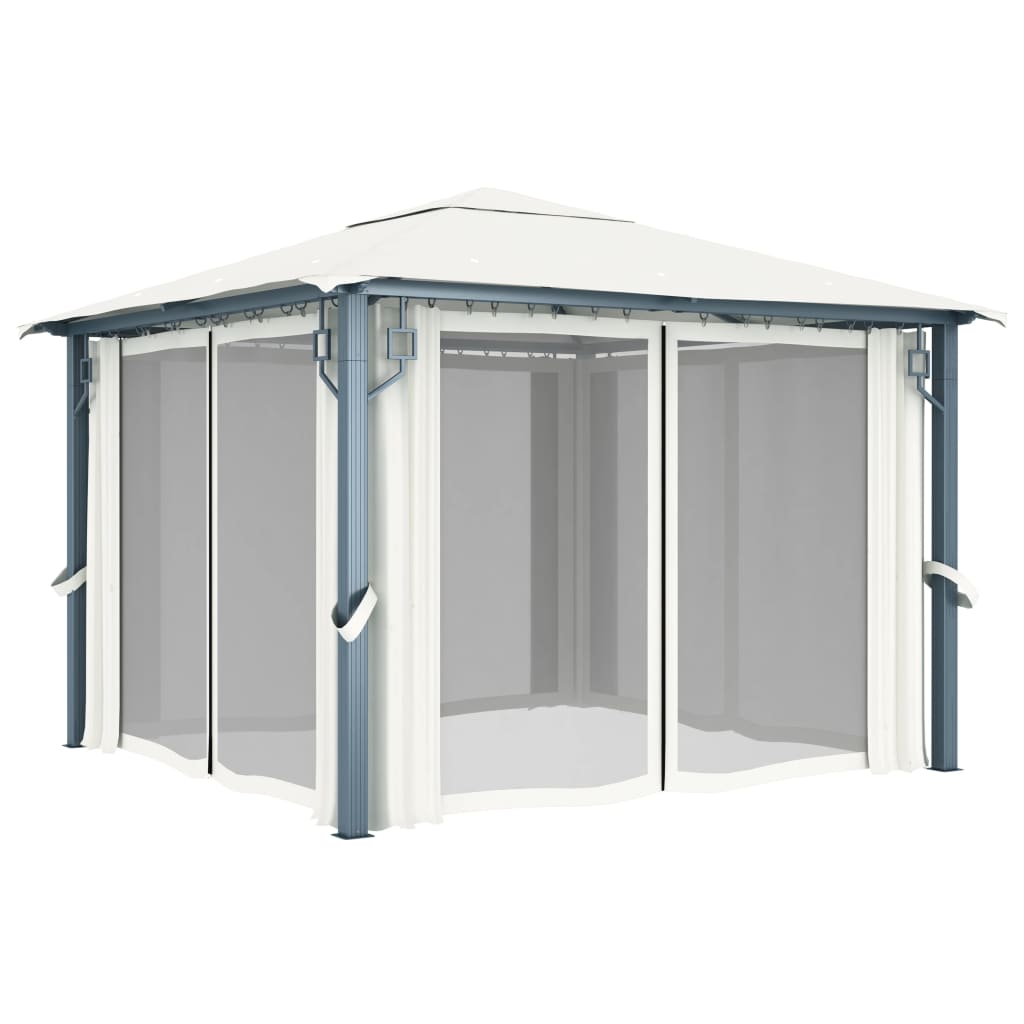 Gazebo con Tenda 300 x 300 cm Crema Alluminio