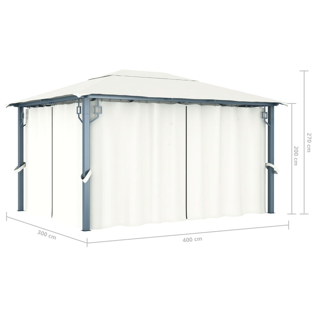 Gazebo con Tenda 400 x 300 cm Crema Alluminio