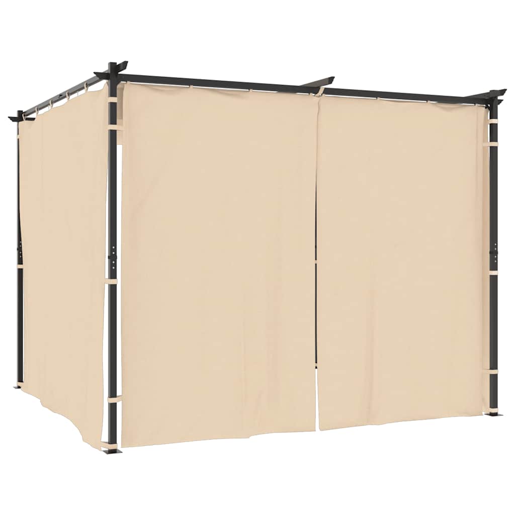 Gazebo con Tende 3x3 m Crema in Acciaio
