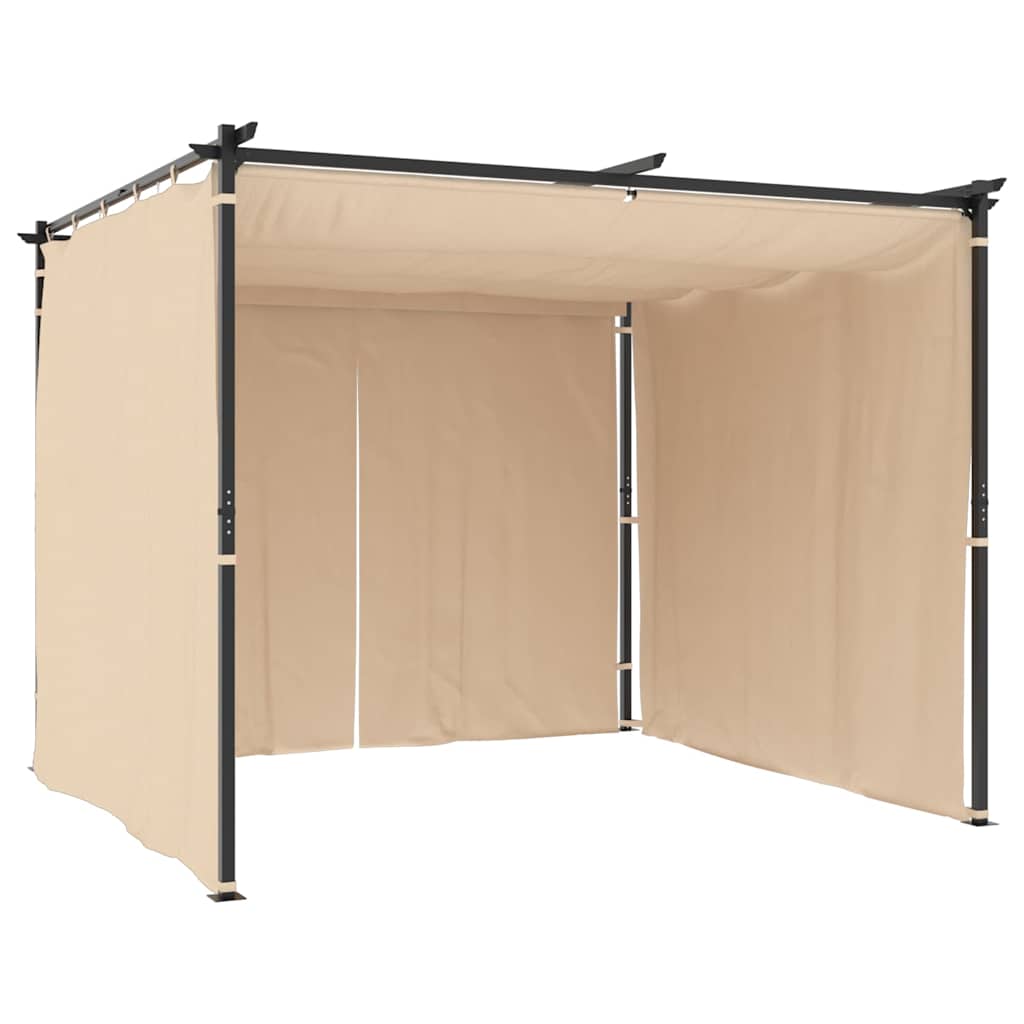 Gazebo con Tende 3x3 m Crema in Acciaio