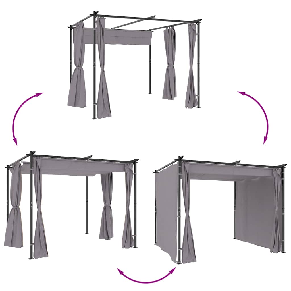 Gazebo con Tende 3x3 m Antracite in Acciaio