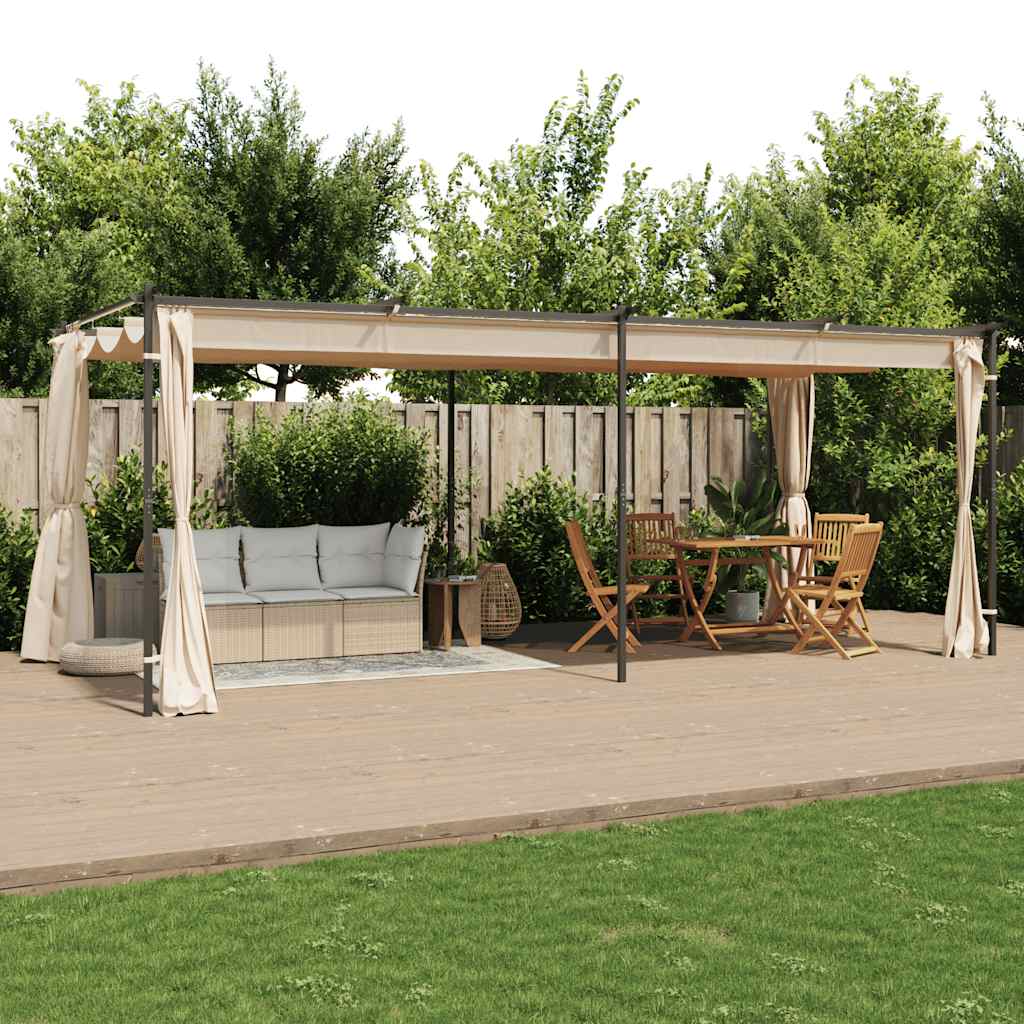 Gazebo con Tende 3x6 cm Crema in Acciaio