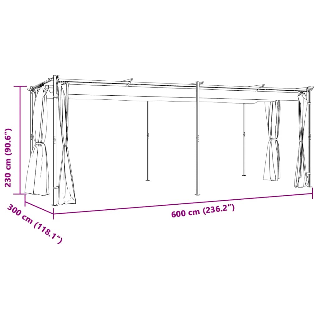 Gazebo con Tende 3x6 cm Crema in Acciaio