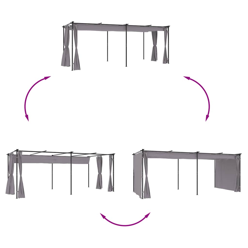 Gazebo con Tende 3x6 cm Antracite in Acciaio