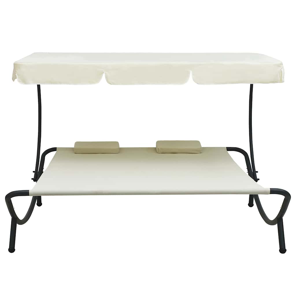Lettino Prendisole con Baldacchino e Cuscini Bianco Crema