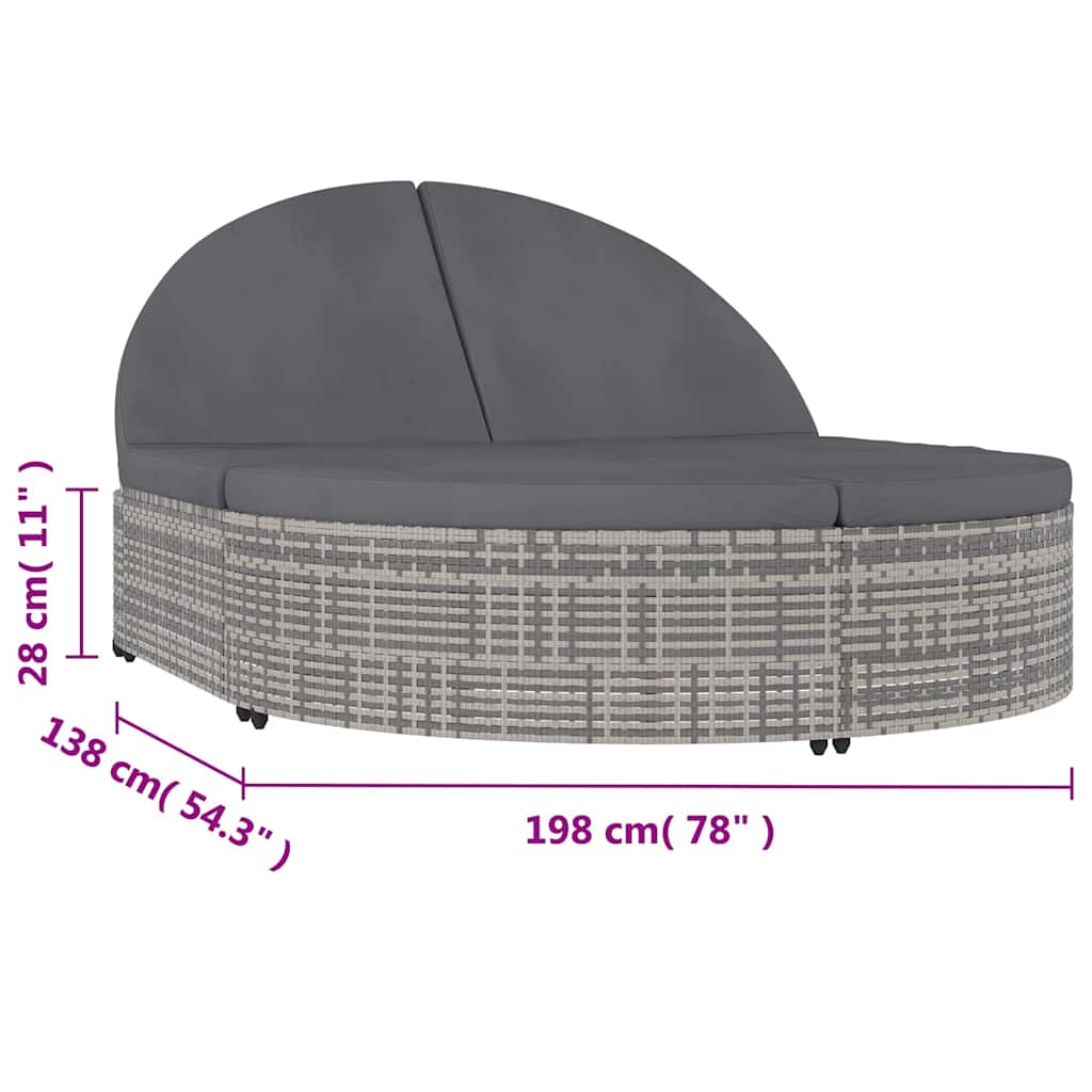 Lettino Prendisole a 2 Posti con Cuscini in Polyrattan Grigio