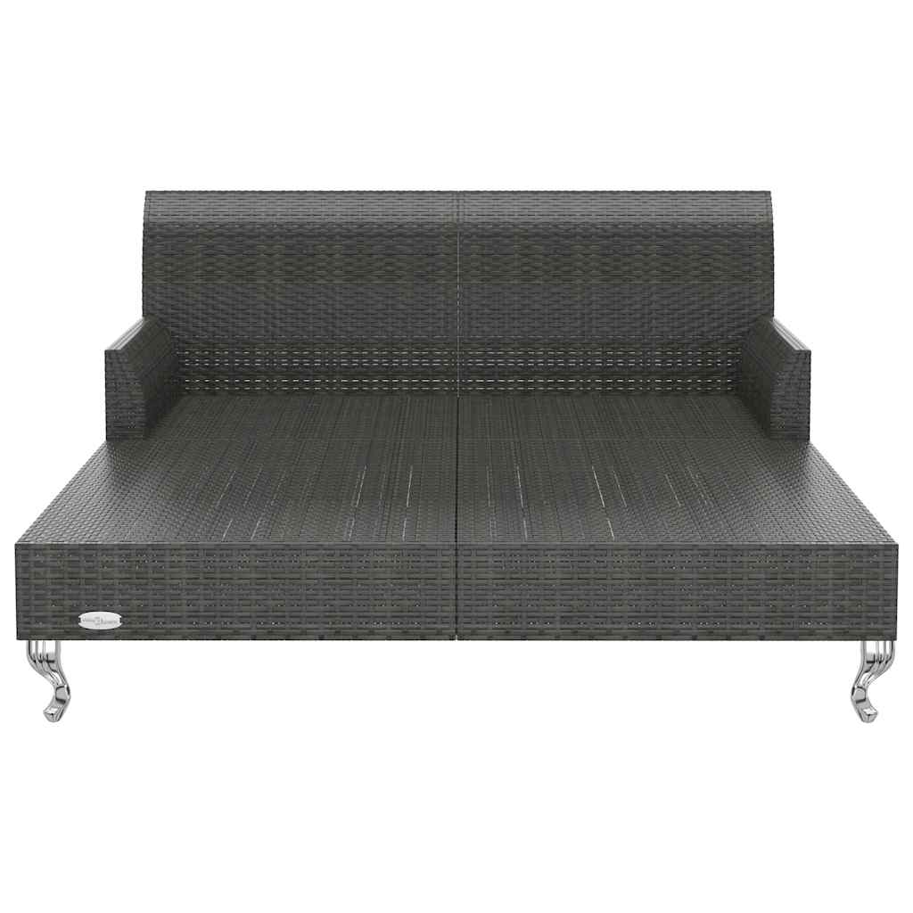 Lettino Prendisole per 2 Persone con Cuscini in Polyrattan Nero