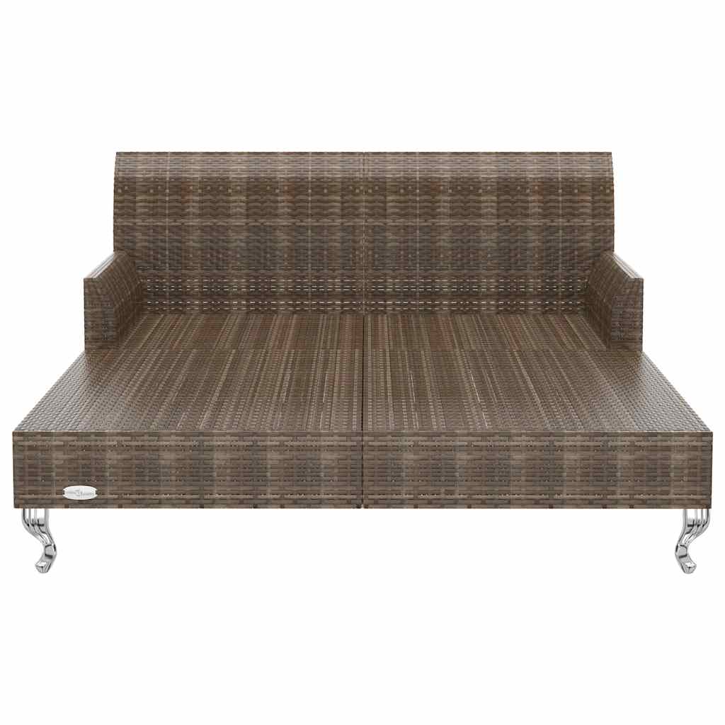 Lettino Prendisole per 2 Persone con Cuscini Polyrattan Marrone