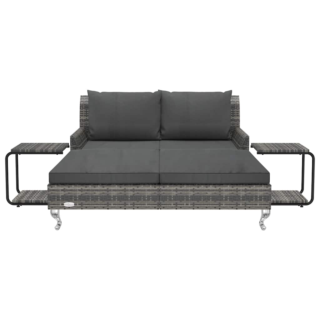 Lettino Prendisole per 2 Persone con Cuscini Polyrattan Grigio