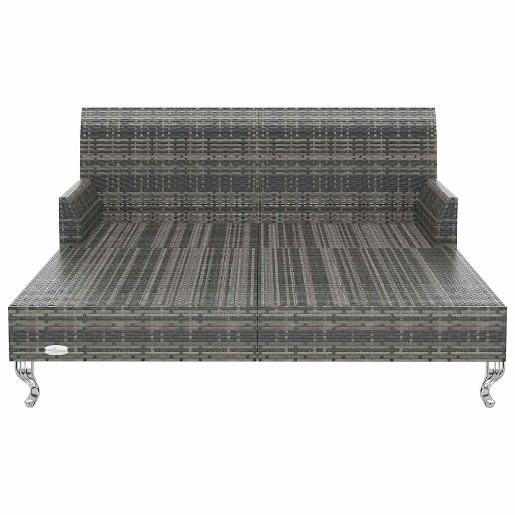 Lettino Prendisole per 2 Persone con Cuscini Polyrattan Grigio