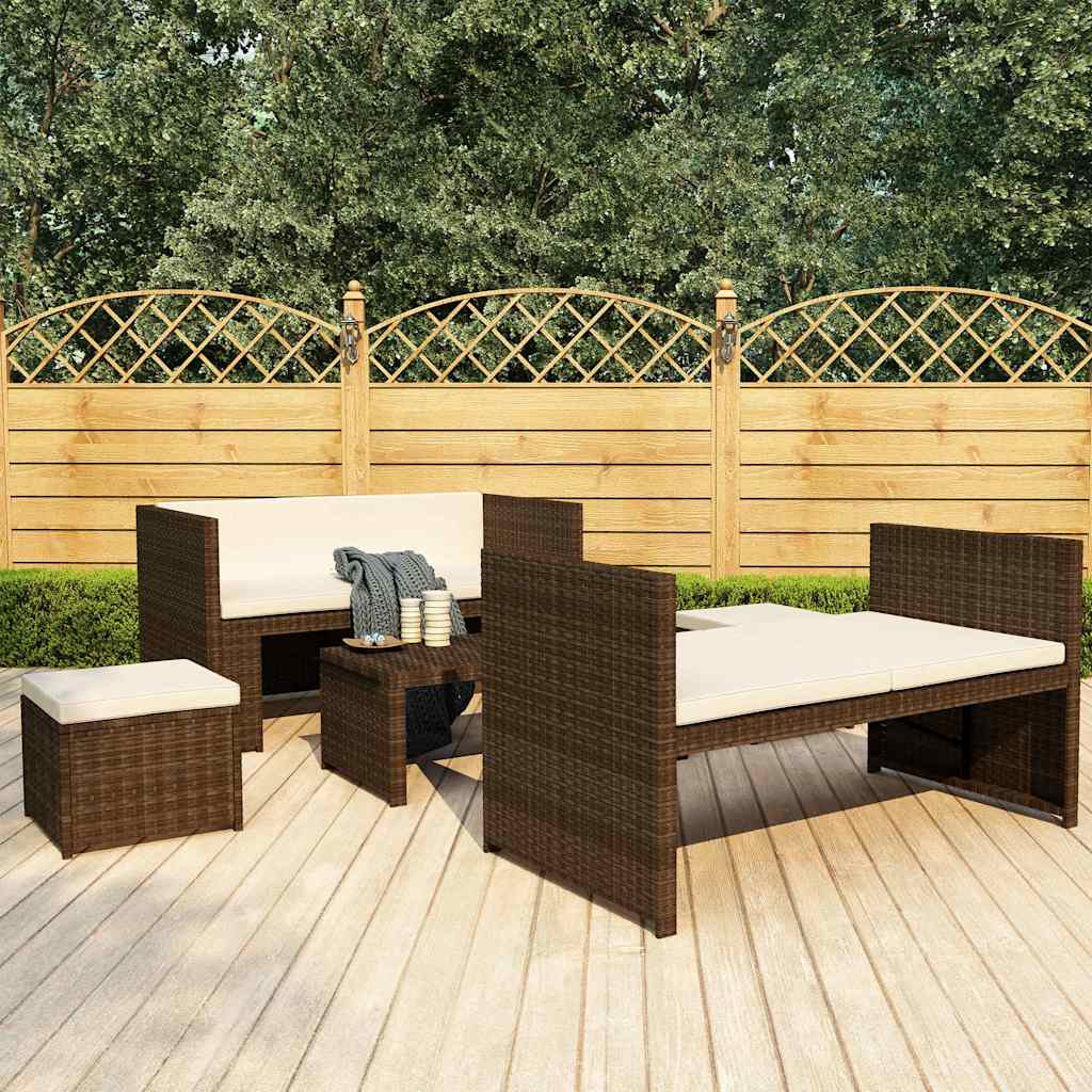 Set Divani da Giardino 5 pz con Cuscini in Polyrattan Marrone