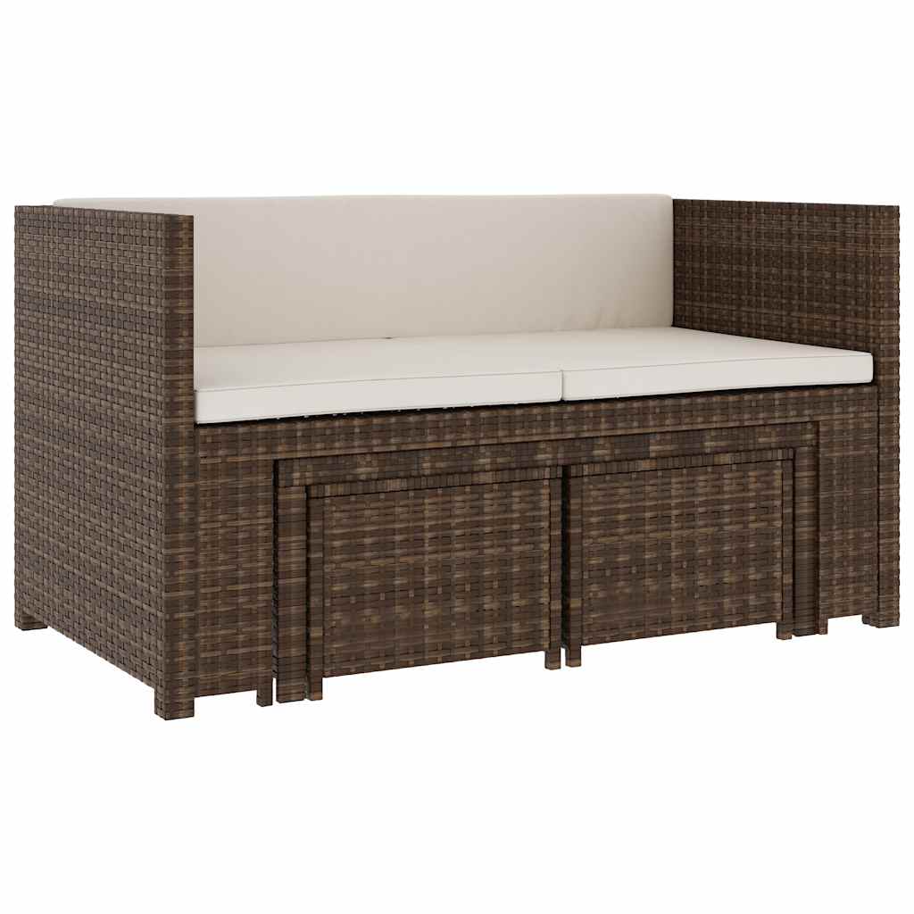 Set Divani da Giardino 5 pz con Cuscini in Polyrattan Marrone