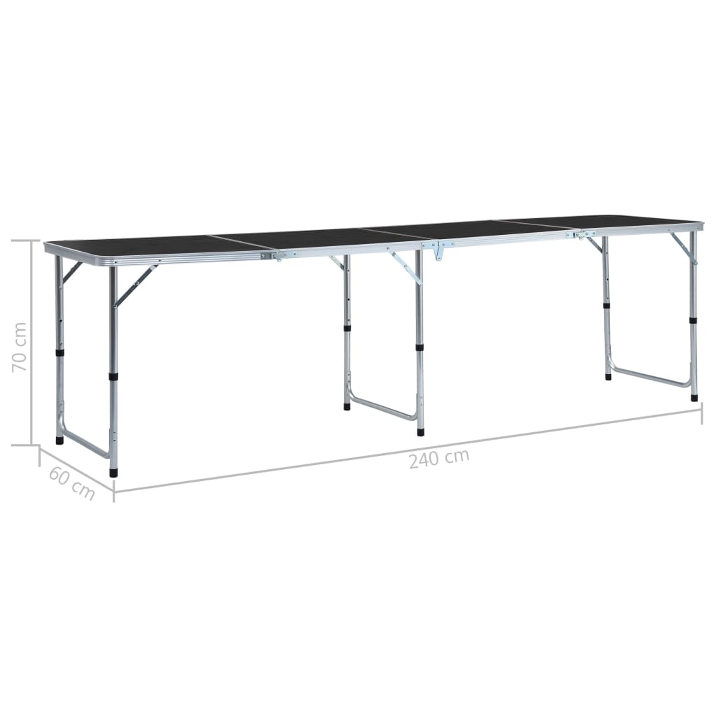 Tavolo da Campeggio Pieghevole in Alluminio Grigio 240x60 cm