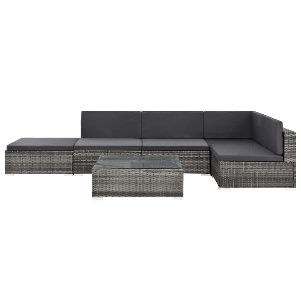 Set Divani da Giardino 6 pz con Cuscini in Polyrattan Grigio