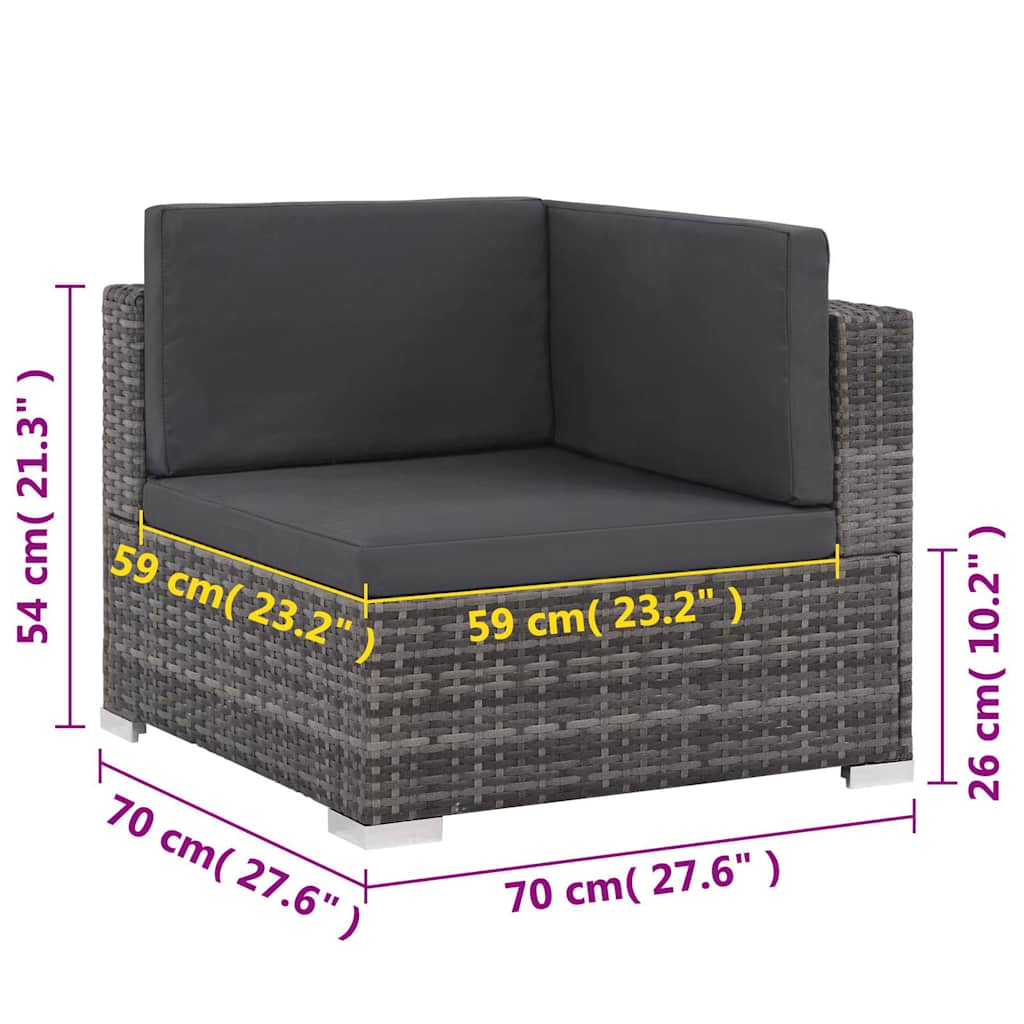 Set Divani da Giardino 6 pz con Cuscini in Polyrattan Grigio