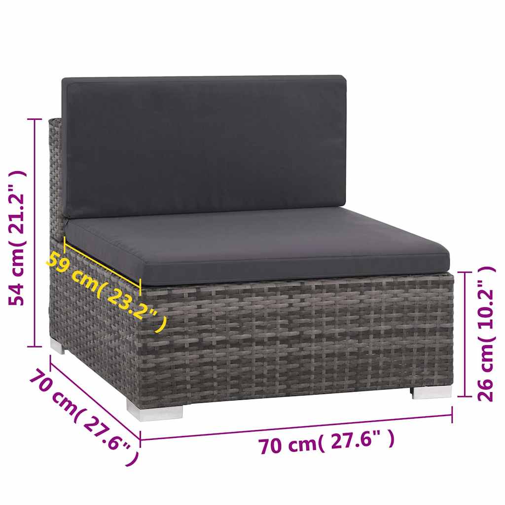 Set Divani da Giardino 6 pz con Cuscini in Polyrattan Grigio