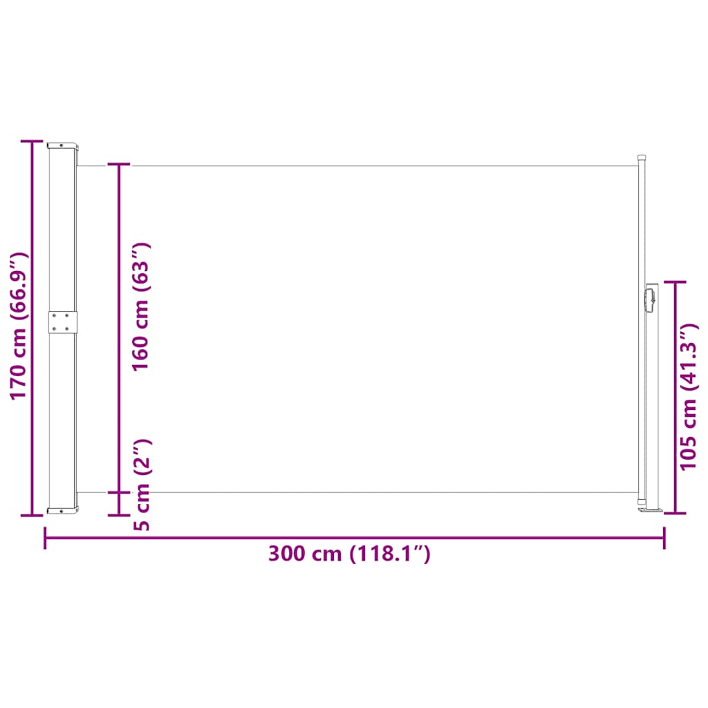 Tenda Laterale Retrattile per Patio 170x300 cm Grigio