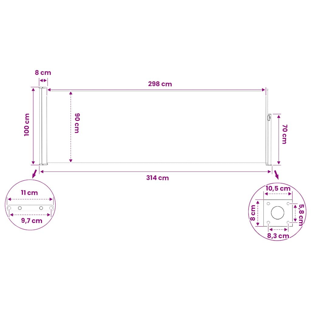 Tenda Laterale Retrattile per Patio 100x314 cm Crema