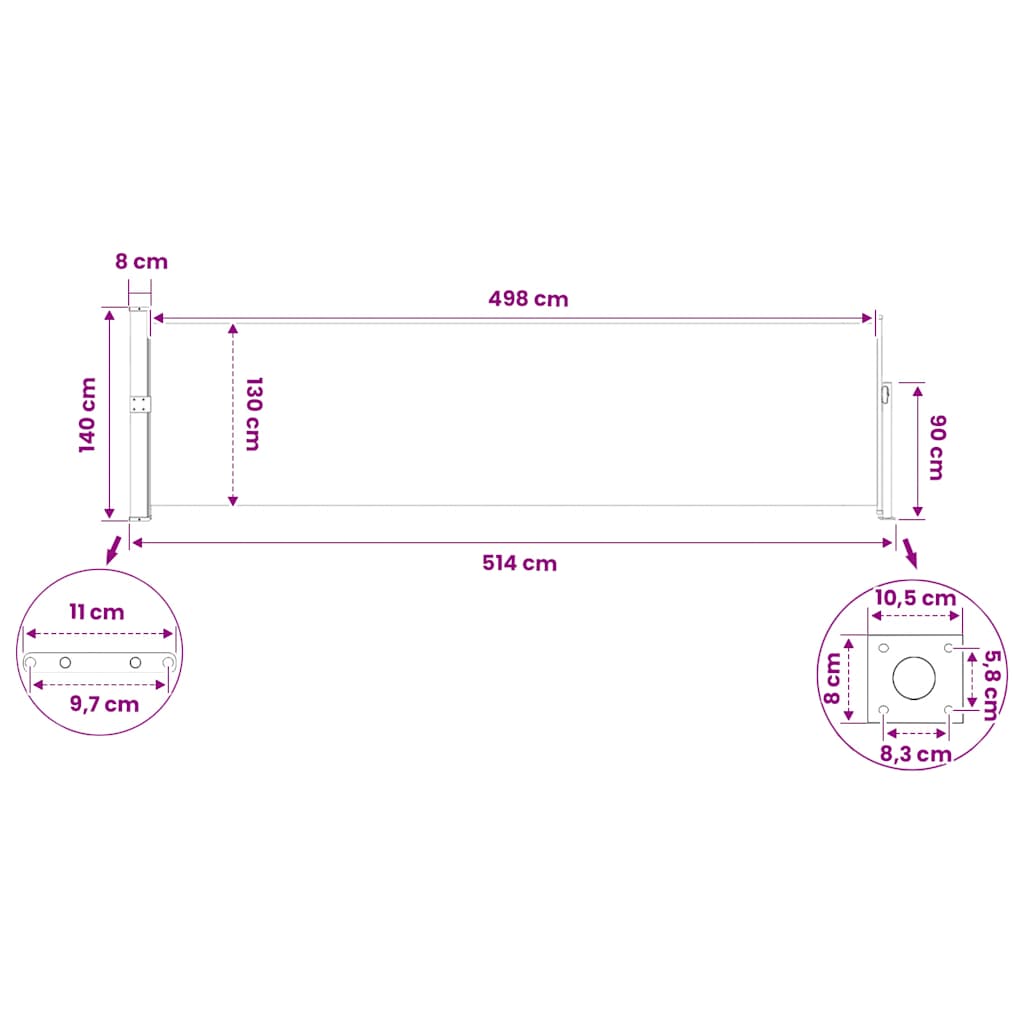Tenda Laterale Retrattile per Patio 140x514 cm Grigia