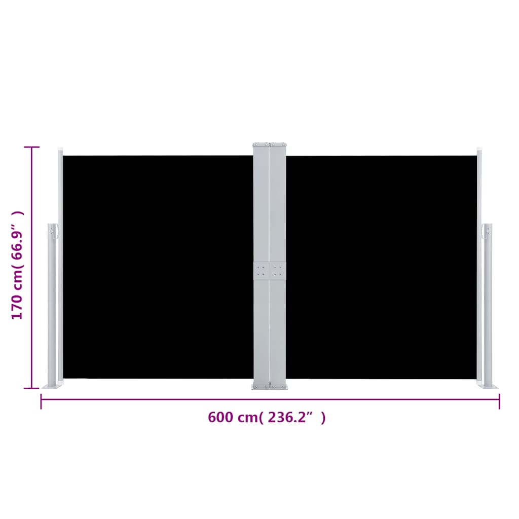 Tenda da Sole Due Lati Retrattile per Patio 170x600 cm Nera
