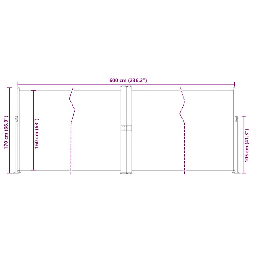 Tenda da Sole Due Lati Retrattile per Patio 170x600 cm Crema