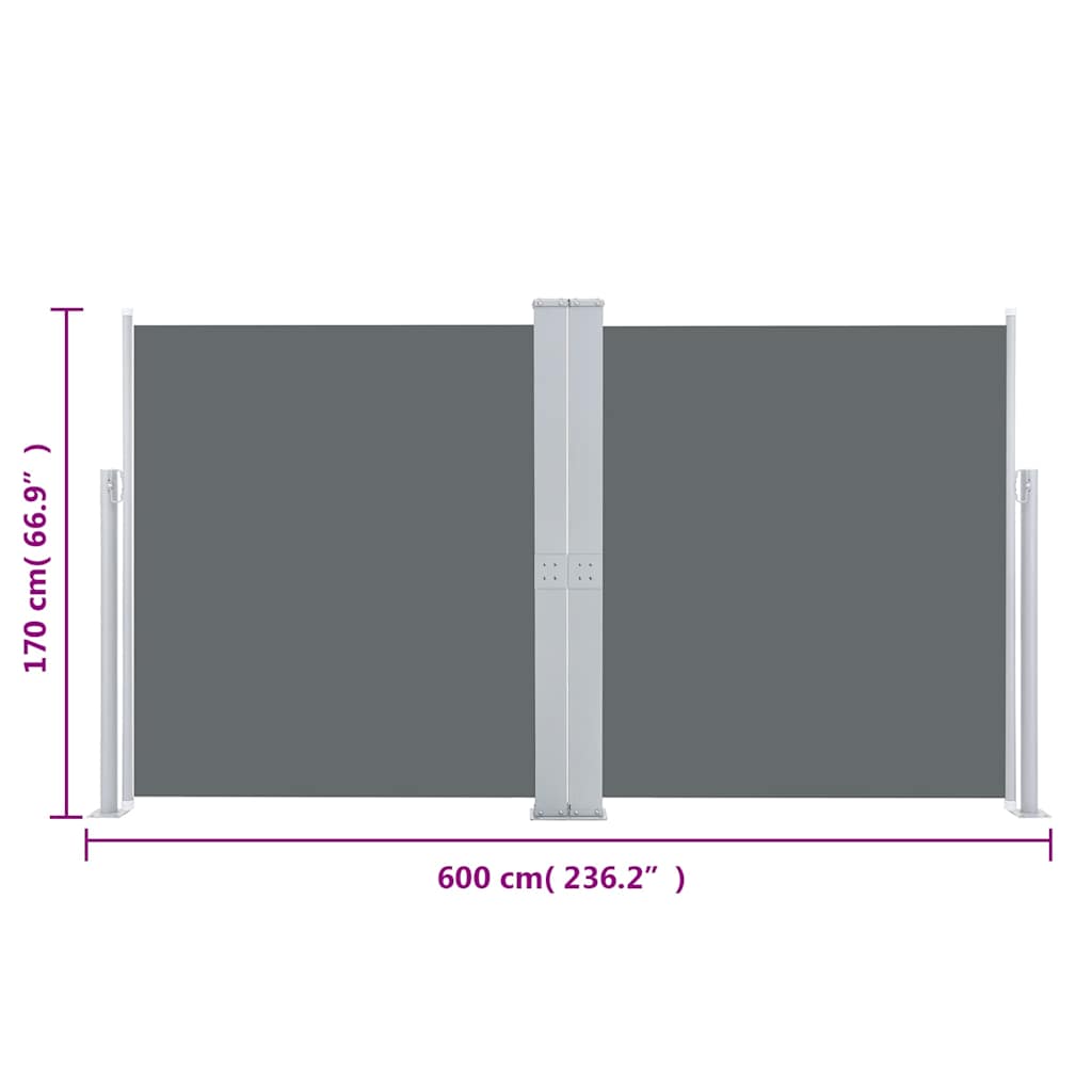 Tenda da Sole Due Lati Retrattile per Patio 170x600cm Antracite